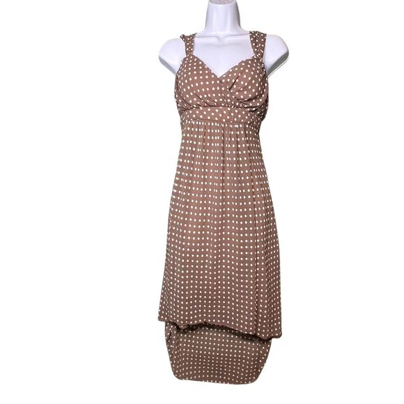 BCX Dress Womens Size 9 Brown White Polka Dot Sleeveless High Low Made USA Retro - Picture 2 of 12